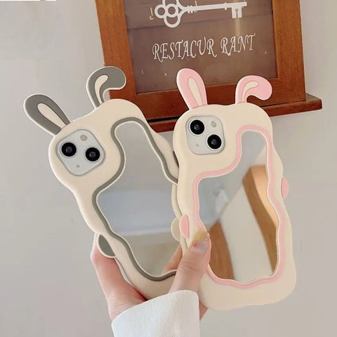 IPhone 15 Pro Max - Cute Cartoon Bunny Mirror Soft Silicone Case